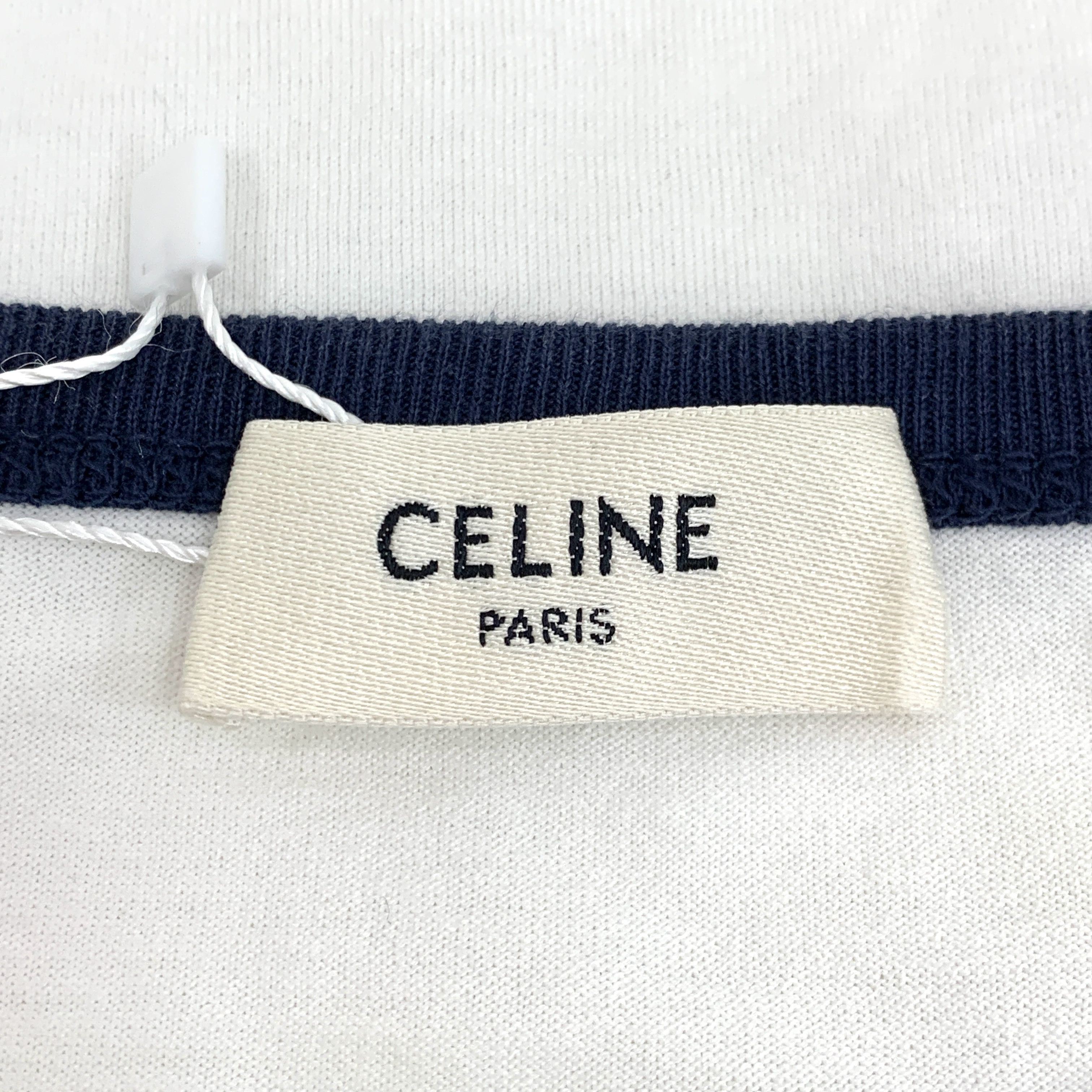 Celine White 3D Logo Print Cotton Crewneck T-Shirt (Size S)