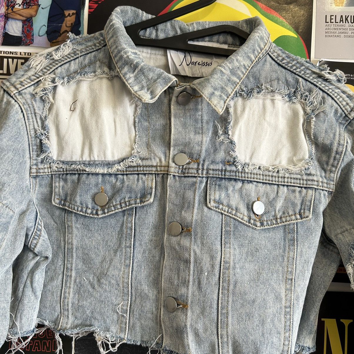 Vintage Vintage Narcissus Crop Top Distressed Denim Jacket Size L / US 10 / IT 46 - 2 Thumbnail