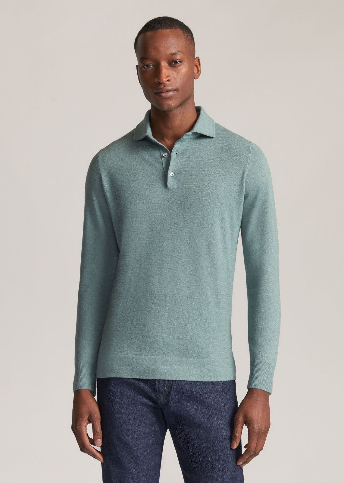 image of Loro Piana O1Loc1C0124 Long-Sleeved Polo Shirt In Green, Men's (Size XL)