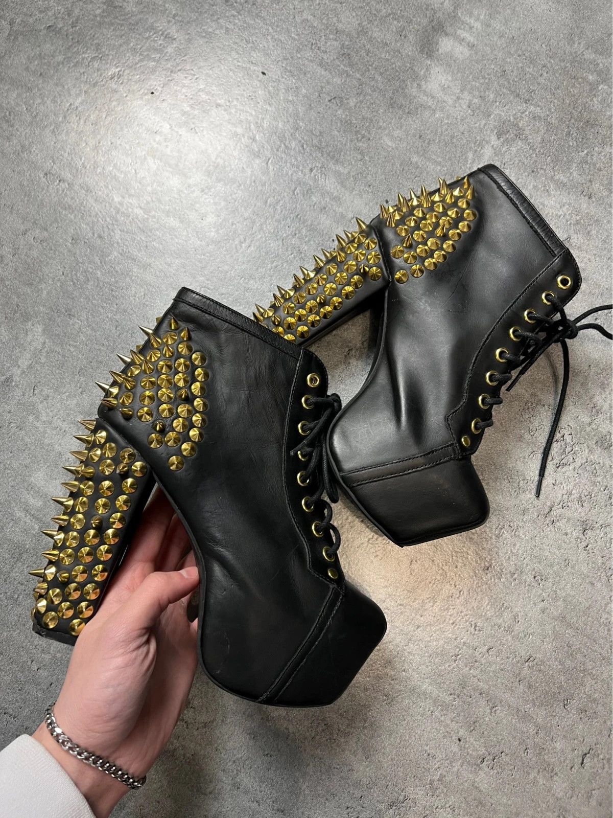 Vintage rare avant gard jeffrey campbell punk platform studded shoes Size US 4.5 / IT 34.5 - 2 Thumbnail