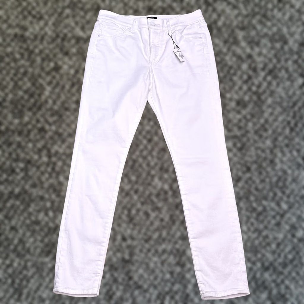 Express Express Skinny Mid Rise Jeans Womens 8R White Stretch New Size 30" / US 8 / IT 44 - 1 Thumbnail