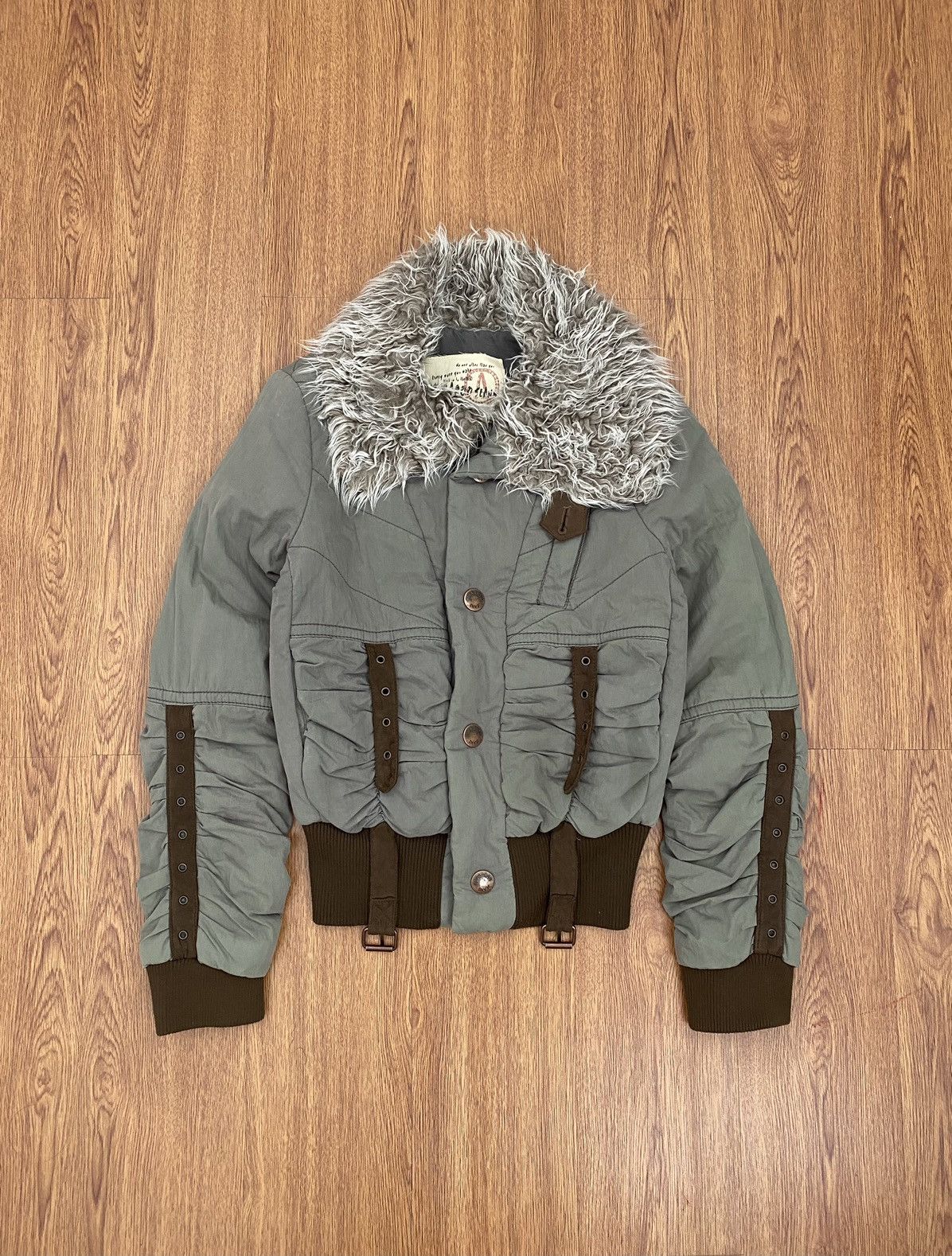 image of If Six Was Nine x Le Grande Bleu L G B Buckaroo Bondage Puffer Fur Jacket in Light Gray (Size Small