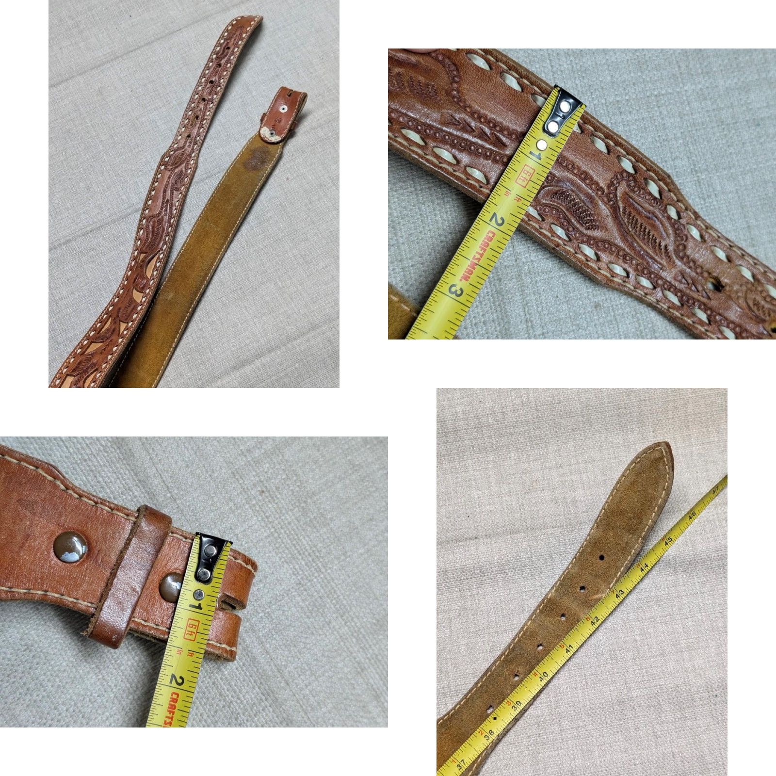 Vintage VINTAGE JOHN belt WESTERN belt Adult Men 42 Brown leather tooled buckle 1-7/8" Western Mens Size 42 - 8 Thumbnail