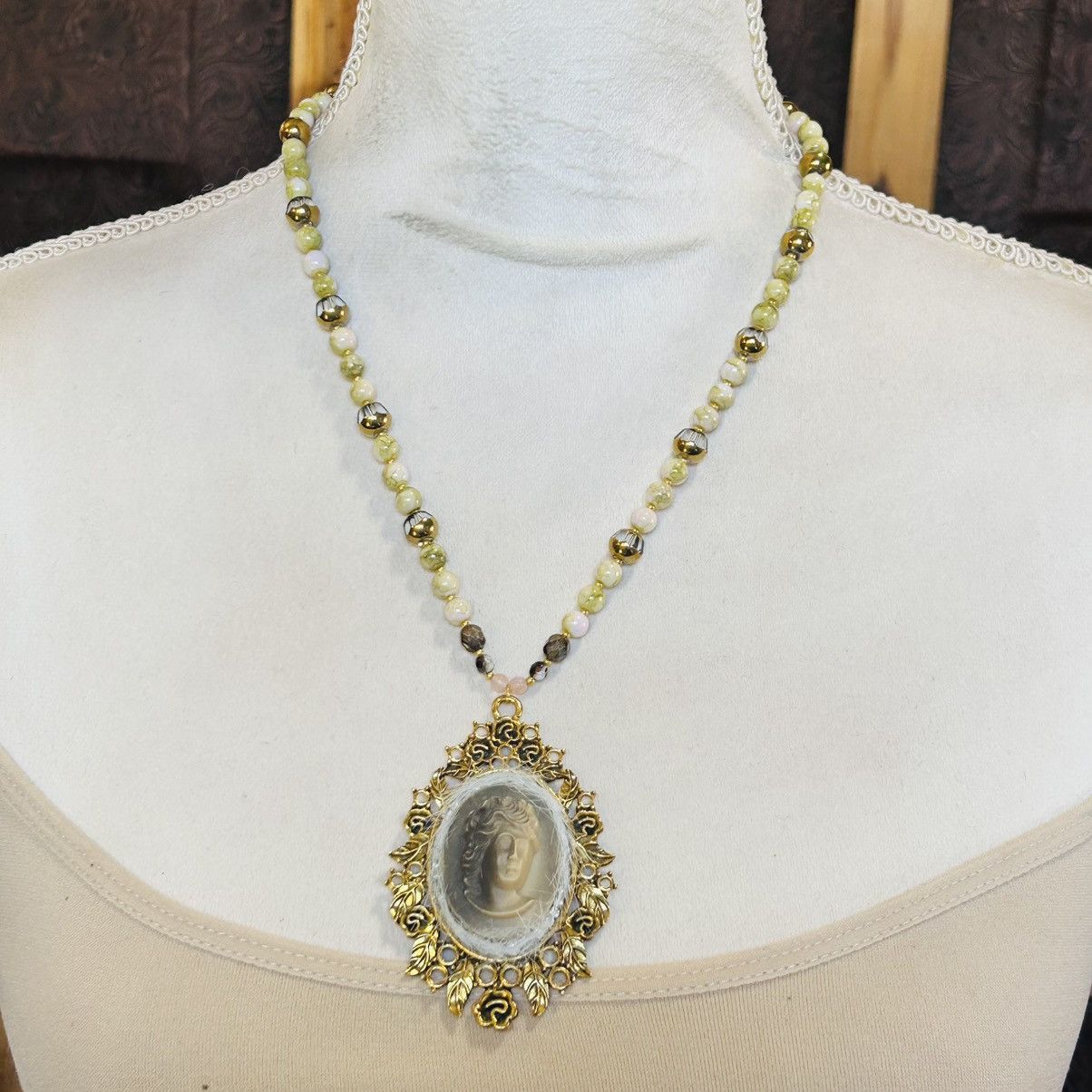 Handmade Handcrafted ice queen raised 3-D cameo beaded necklace Size ONE SIZE - 3 Thumbnail