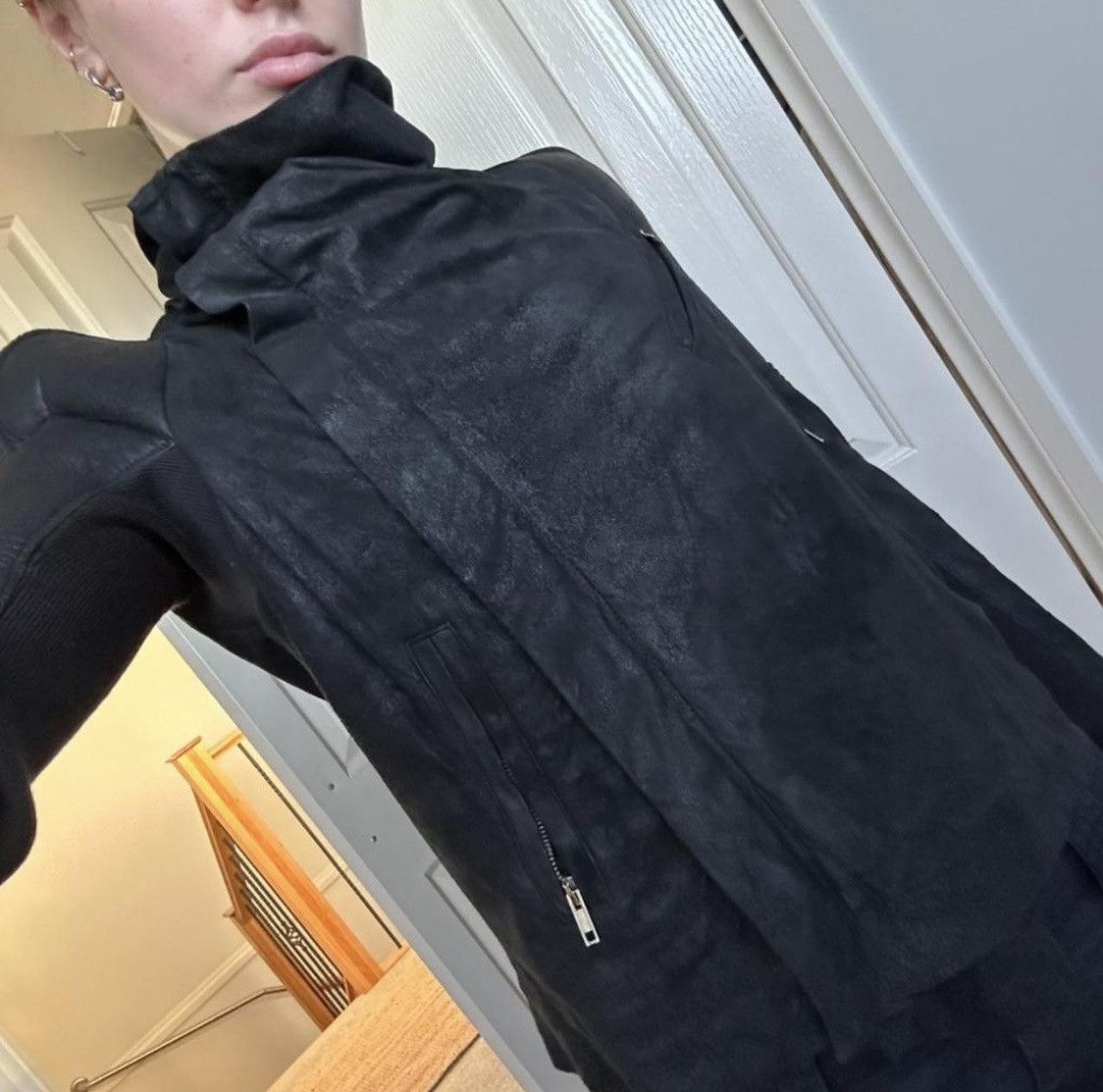 Rick Owens distressed high neck leather jacket