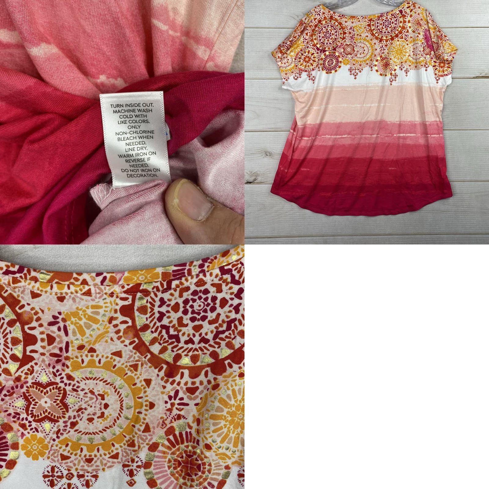 Pinko Westport Womens XL Tee Shirt Pink Ombre Floral Dolman Sleeve Boxy Artsy Size XL / US 12-14 / IT 48-50 - 8 Thumbnail
