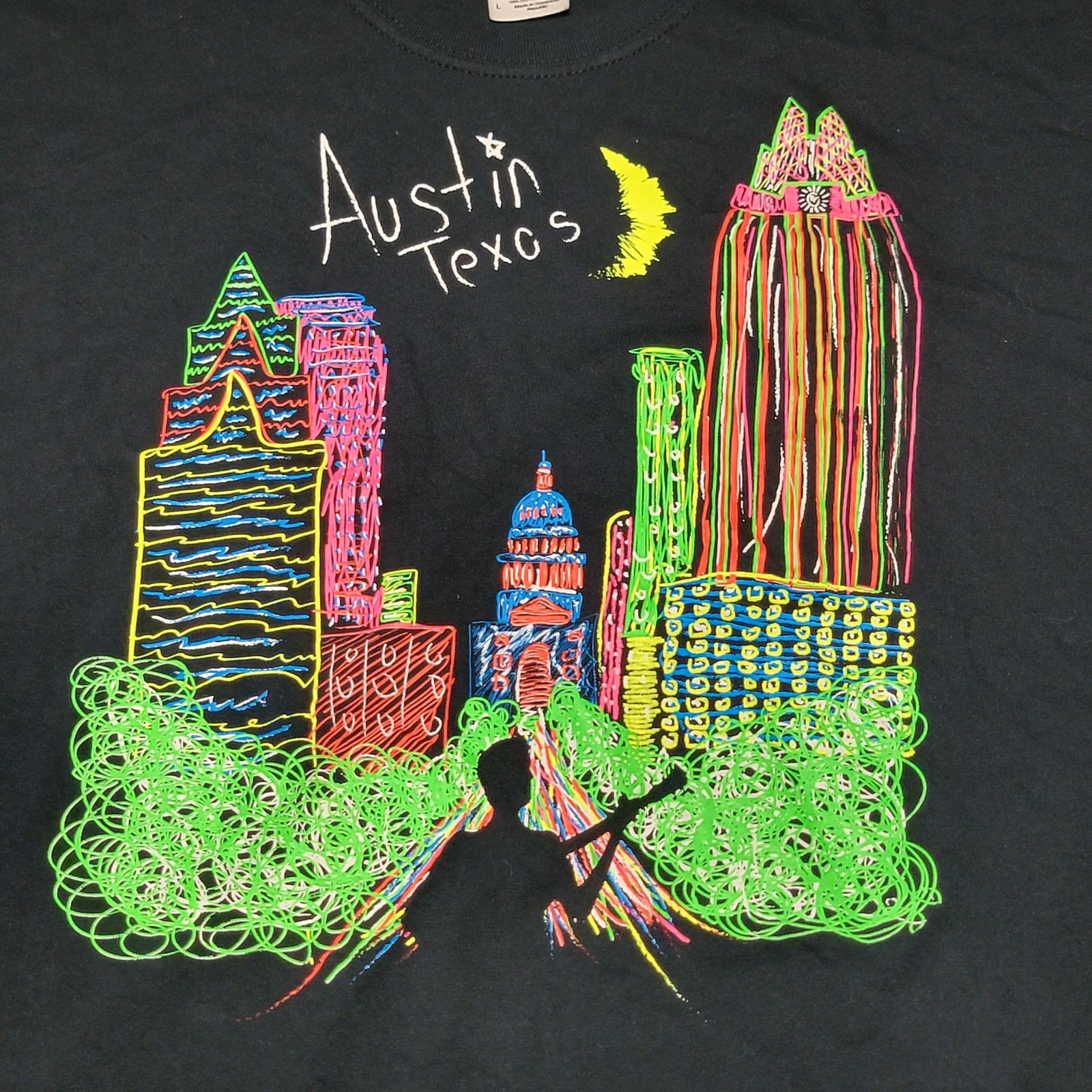 Gildan Austin Texas Unisex Tee (Gildan) Blacklight Design - Large Size US L / EU 52-54 / 3 - 2 Thumbnail