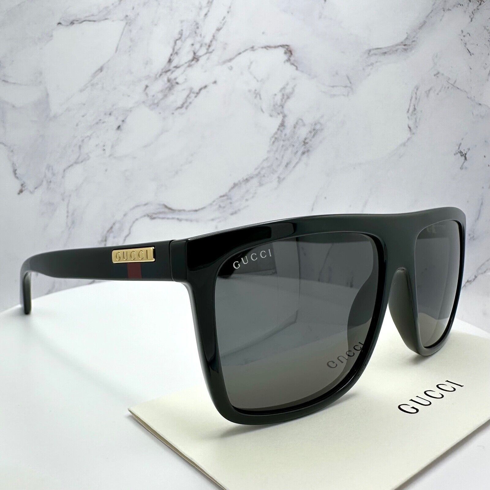 Gucci New GUCCI Sunglasses Black Square Aviator Gold Plate Size ONE SIZE - 19 Thumbnail