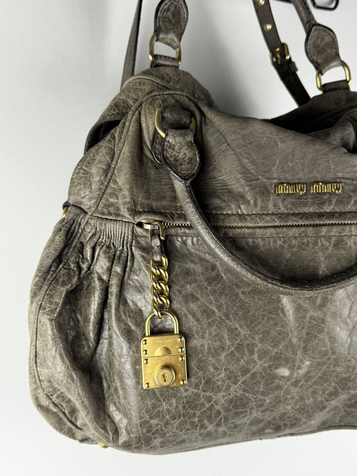 Miu Miu Miu Miu Vitello Two Way Nappa Leather Handbag Bag Grey Size ONE SIZE - 2 Thumbnail