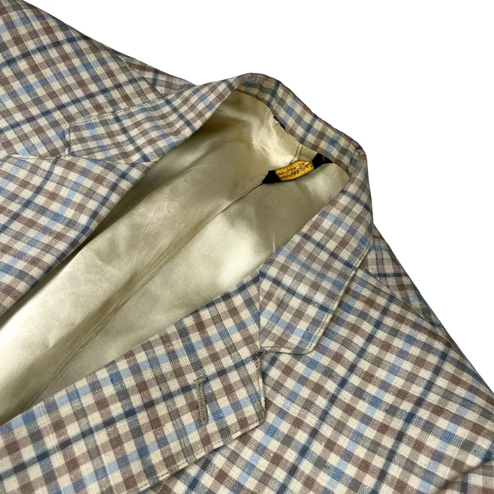 Brooks VINTAGE John Brooks Blazer Mens Beige/Blue/Brown Plaid 42S Two-Button Size 42R - 2 Thumbnail