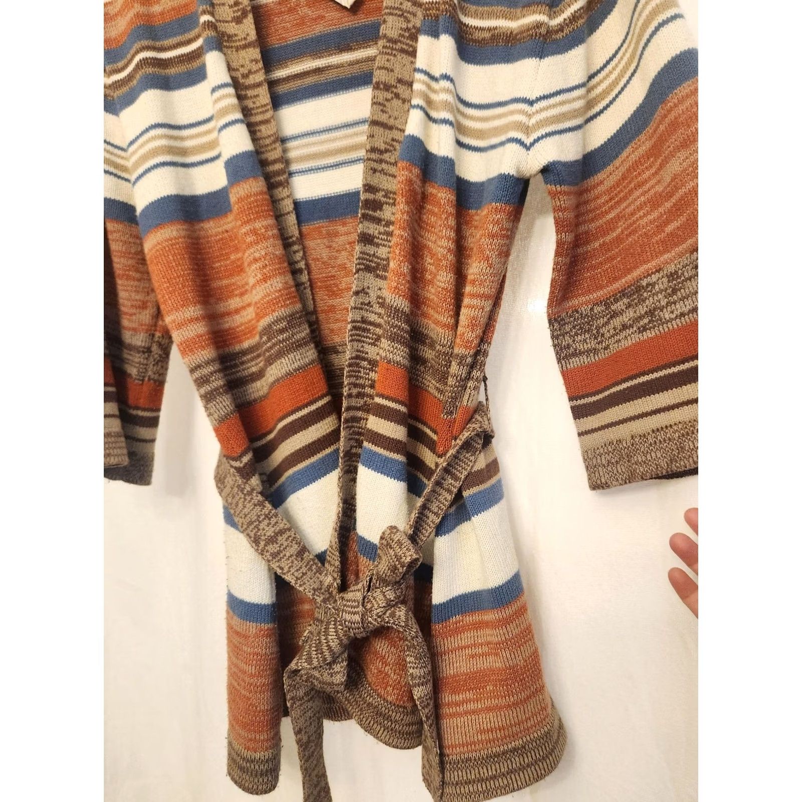 Billabong Vtg Billabong Cardigan Sweater Womens Medium Multicolor Striped 3/4 Sleeve Belted Open Front Pockets Boho Knit Size M / US 6-8 / IT 42-44 - 4 Thumbnail