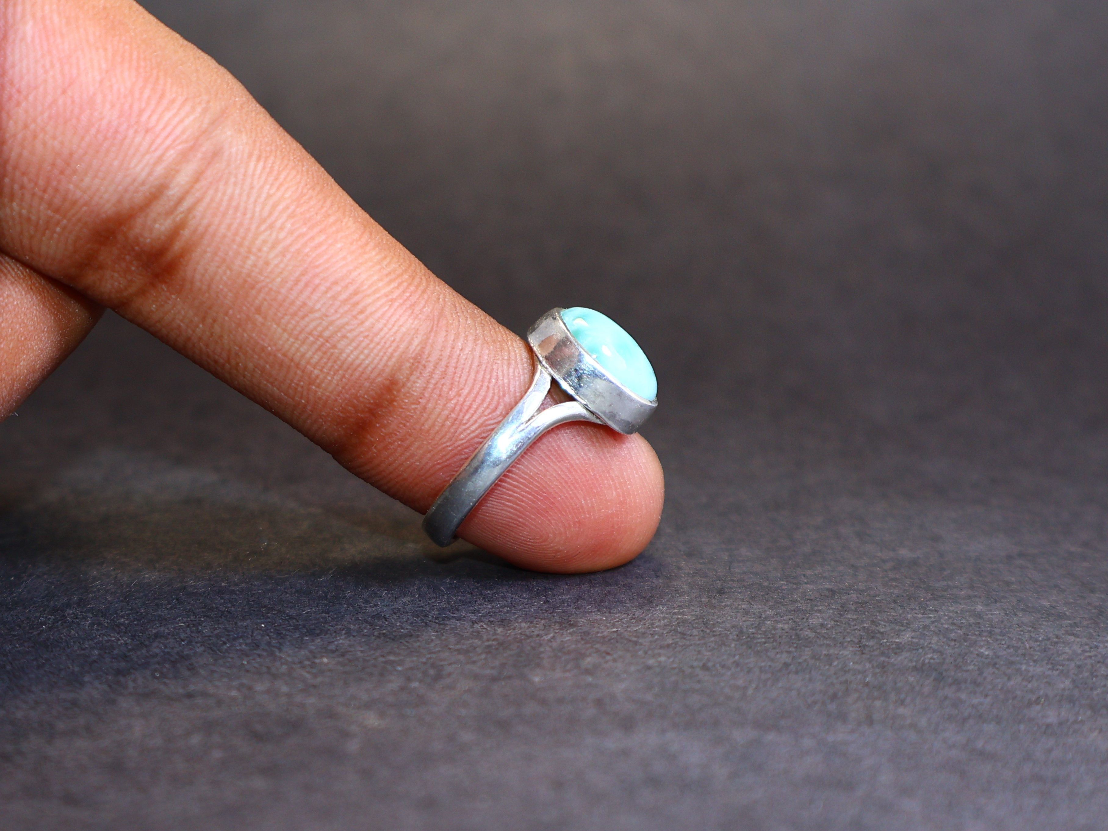 Handmade Natural Larimar Ring, Handmade Women Ring, Sterling Silver, Size ONE SIZE - 9 Thumbnail