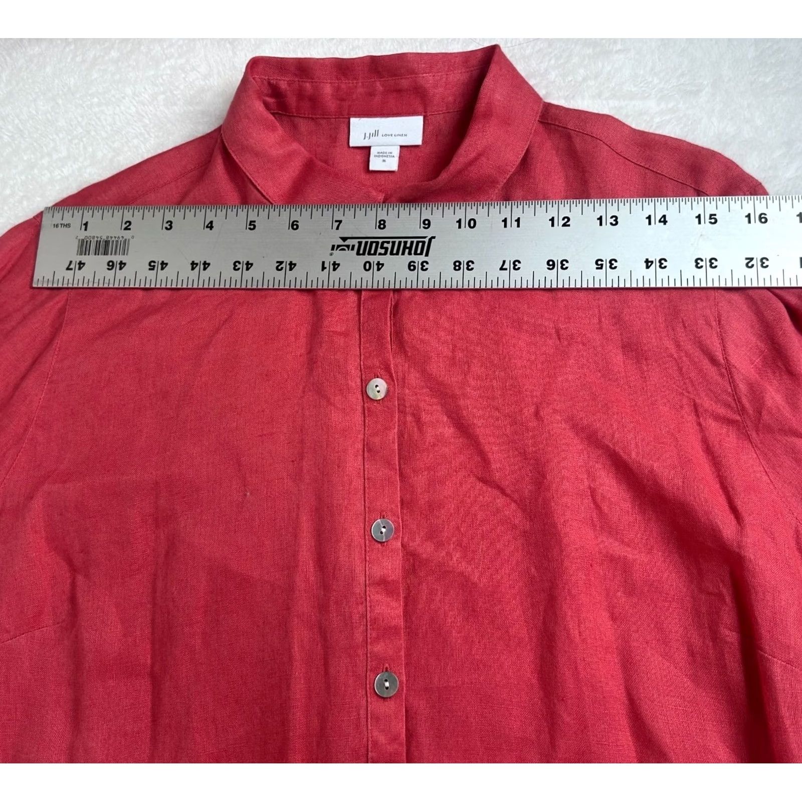 J. Jill J. Jill Love Linen Womens Button-Front Long Sleeve Tunic Top Medium Red Casual Size M / US 6-8 / IT 42-44 - 5 Thumbnail