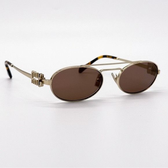 Miu Miu NEW MIU MIU SMU 54Z ZVN70D OVAL GOLD BROWN MU54ZS ZVN70D WOM Size ONE SIZE - 5 Thumbnail