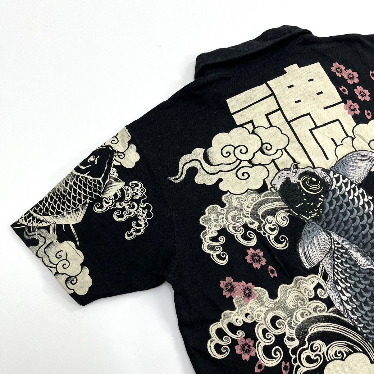 Vtg Traditional Karakuri Tamashii Embroidered Koi Polo Shirt