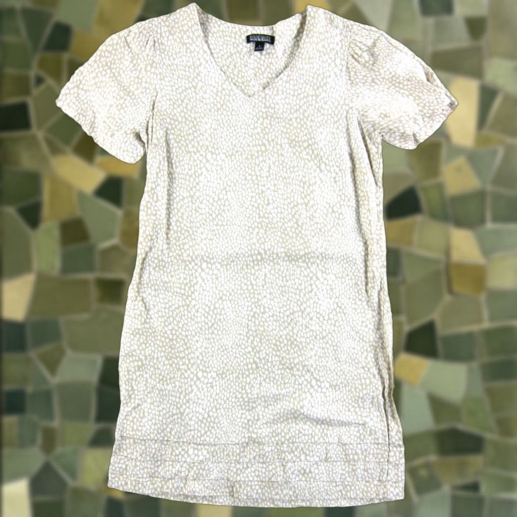 Nicole Miller Nicole Miller Linen Beige Ivory Short Sleeve V-Neck Tunic Shift Dress S - Women's Dress Size 28" / US 6 / IT 42 - 1 Thumbnail