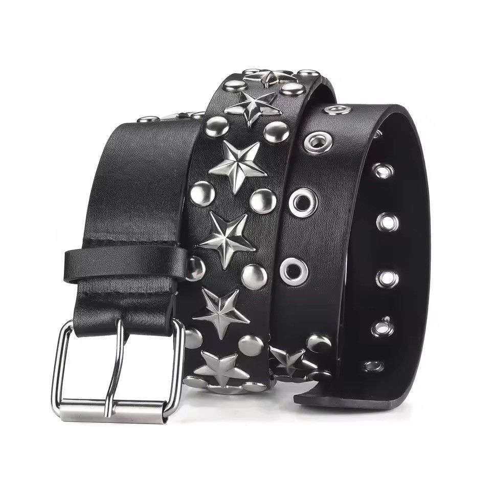 Japanese Brand Pentagram Riveted Pu Leather Belt Size ONE SIZE - 4 Thumbnail