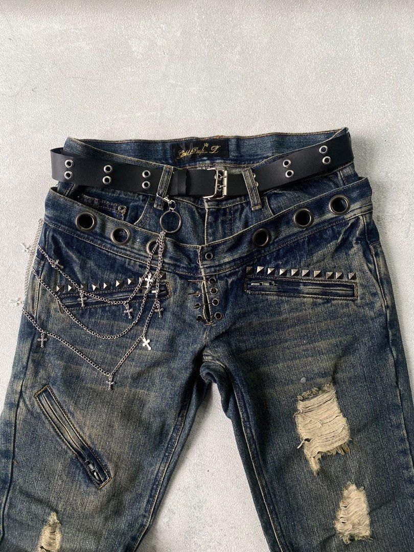 14th Addiction × If Six Was Nine × Japanese Brand Japanese double waist ripped blue isan lgb style Size US 31 - 4 Thumbnail