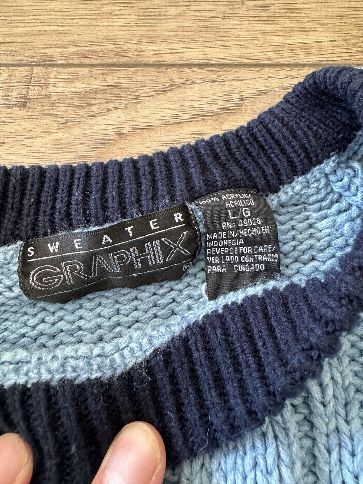Vintage Vintage 90s Graphix Blue Knit Sweater Size US L / EU 52-54 / 3 - 4 Thumbnail