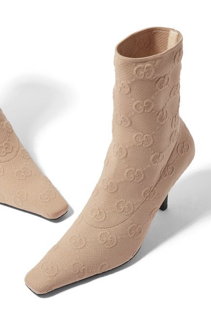 Gucci o1s1wg110225 Women's GG Knit Ankle Boots in Beige Size US 5.5 / IT 35.5 - 4 Thumbnail
