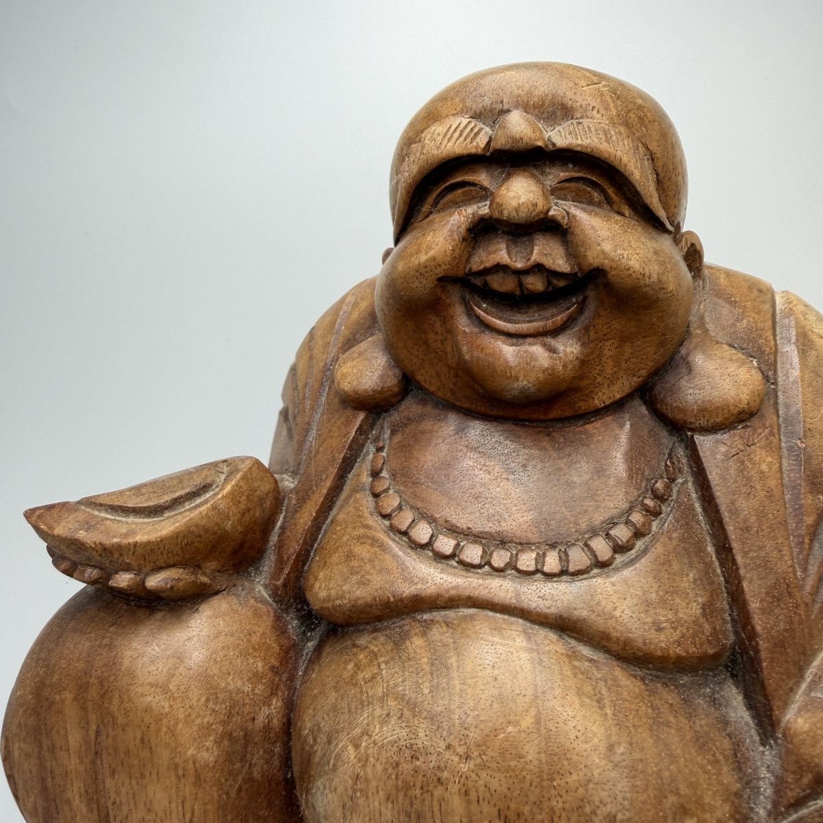 Vintage Vintage Hand Carved Wooden Lucky Buddha Hotei Feng Shui Size ONE SIZE - 4 Thumbnail