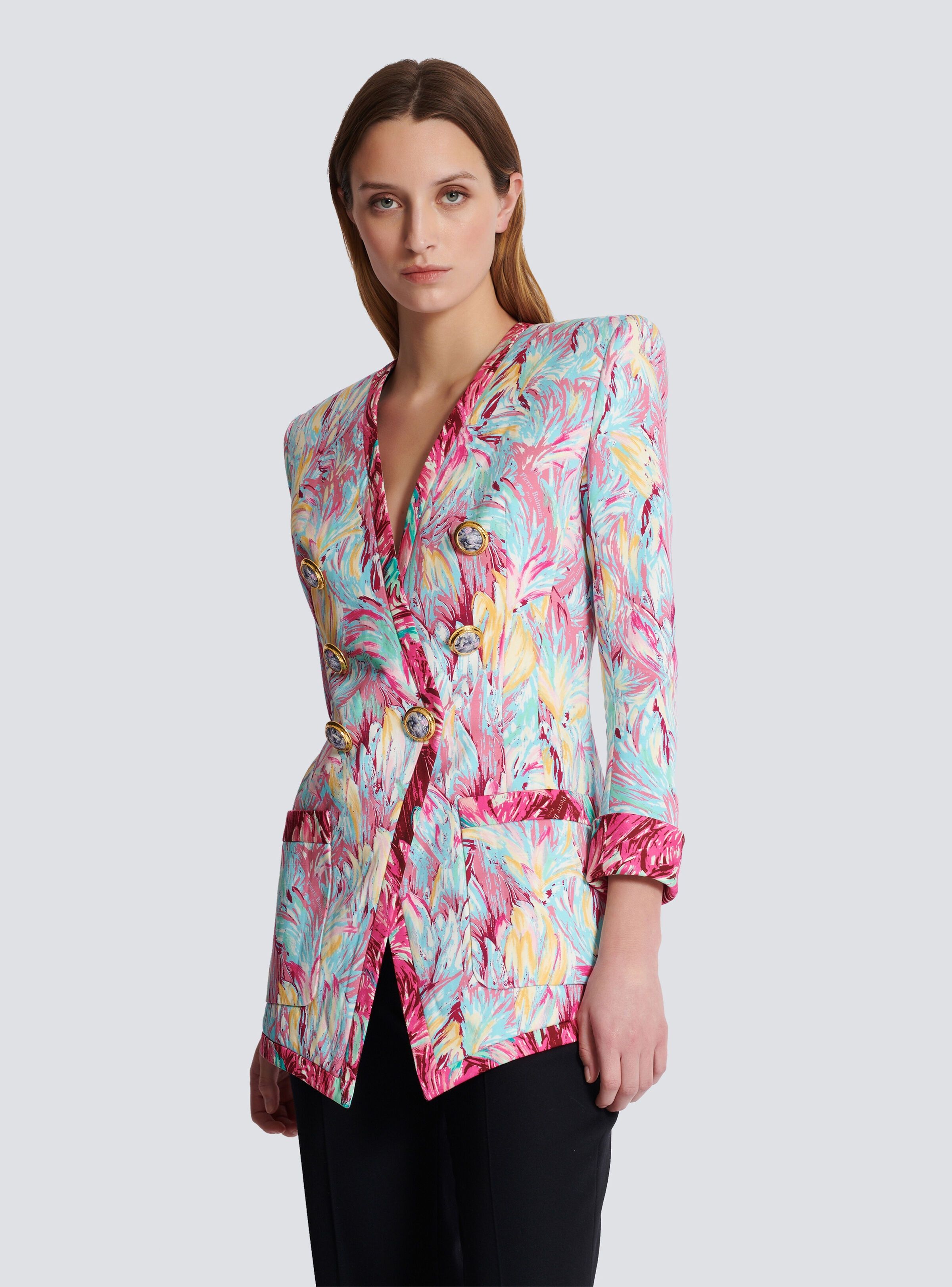 Balmain o1s1wg110825 6Button Jacket With Feather Print in Multicolor Size S / US 4 / IT 40 - 3 Thumbnail