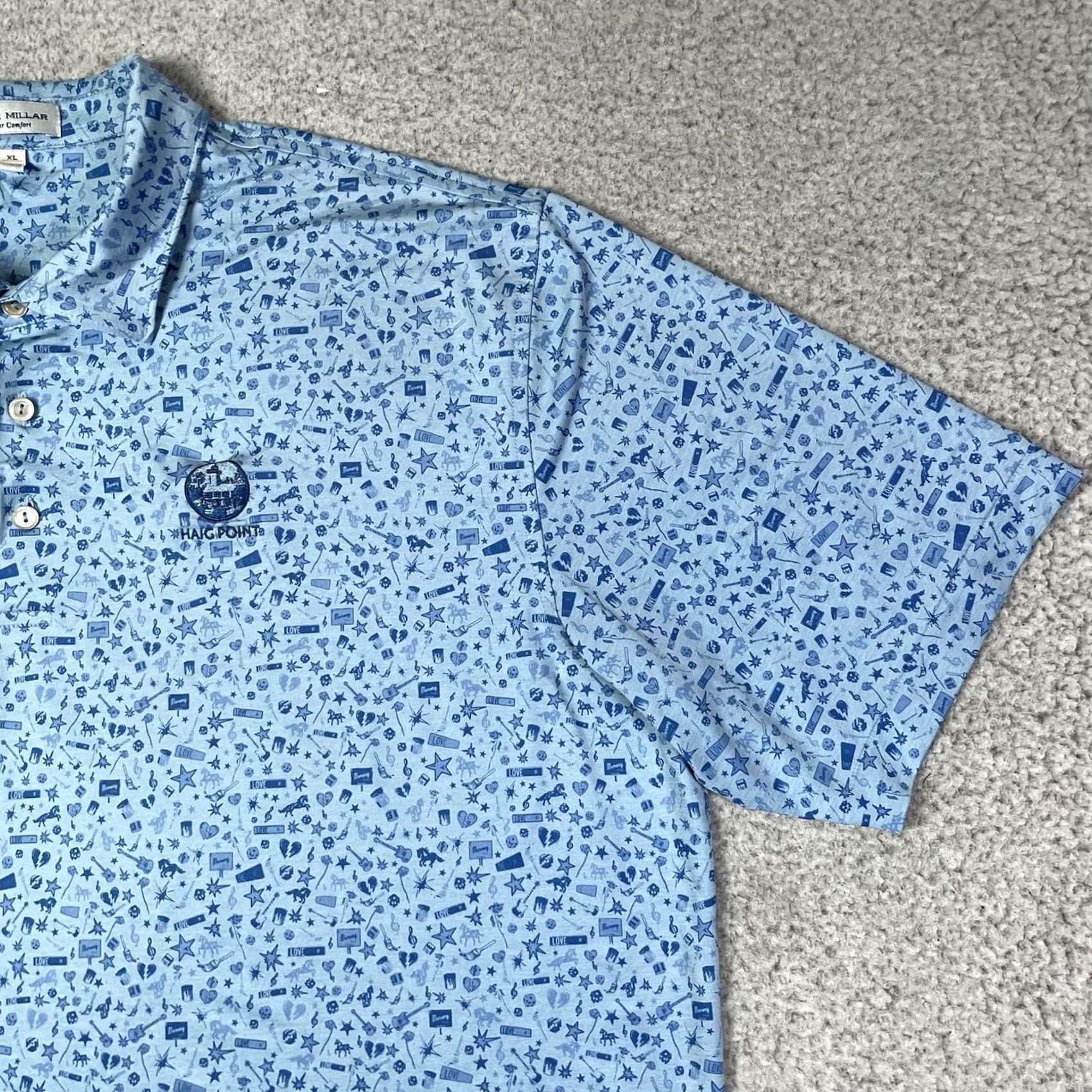 Peter Millar Peter Millar Polo Shirt Men XL All Over Print Summer Comfort Performance Haig Blue Geometric Logo Embroidered Classic Beach Golf Shirt Mens XL Polo Size US XL / EU 56 / 4 - 5 Thumbnail