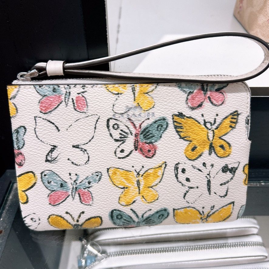 Coach Corner Zip Wristlet With Butterfly Print CAQ55 Size ONE SIZE - 4 Thumbnail