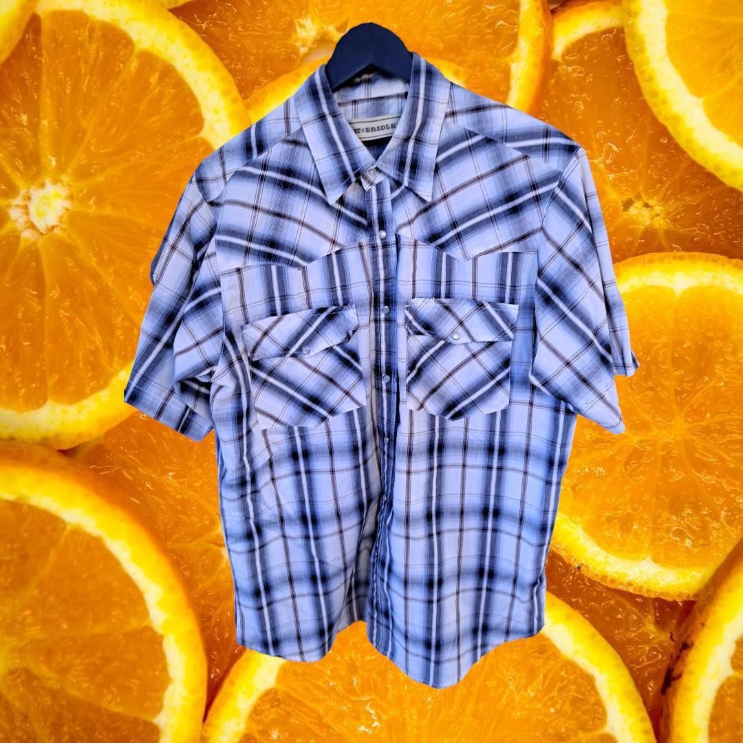 Other Bit & Bridle Brown and Blue Plaid Snap Up Short Sleeve Shirt Size US L / EU 52-54 / 3 - 2 Thumbnail