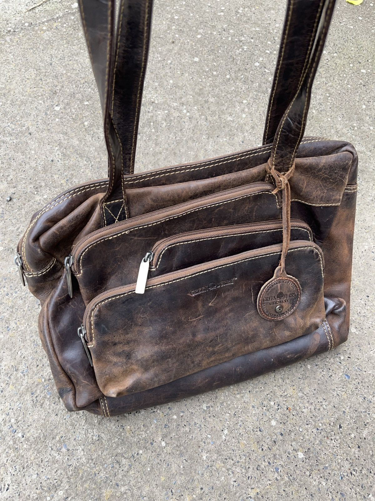 Genuine Leather × Vintage Vintage Green Burry Asymmetrical Faded Leather Pocket Bag Size ONE SIZE - 12 Thumbnail