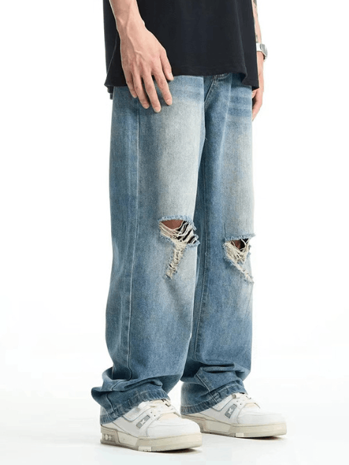Japanese Brand × Jean Men's wide-leg high street cool ripped jeans Size US 32 / EU 48 - 4 Thumbnail