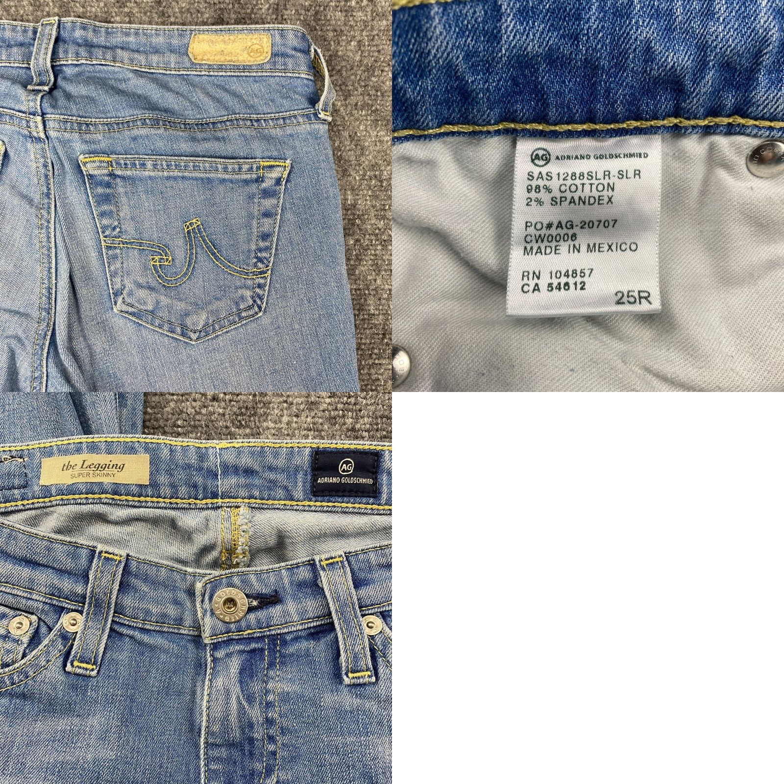 Vintage AG Adriano Goldschmied The Legging Jeans Womens 25R Blue Super Skinny Stretch Jeans Size 42" / US 20 - 8 Thumbnail