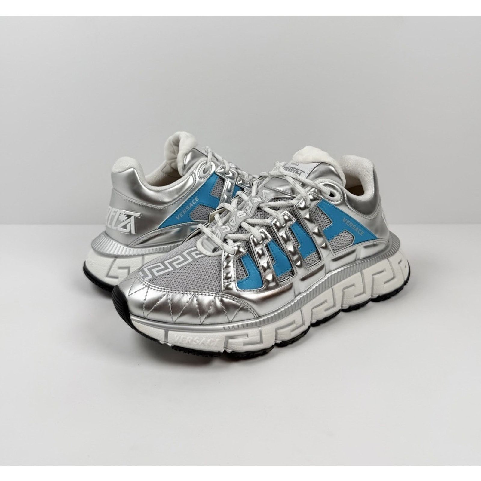 Versace Size 40EU/7US - Versace Trigreca Silver Blue Sneakers NEW! Size US 7 / EU 40 - 2 Thumbnail