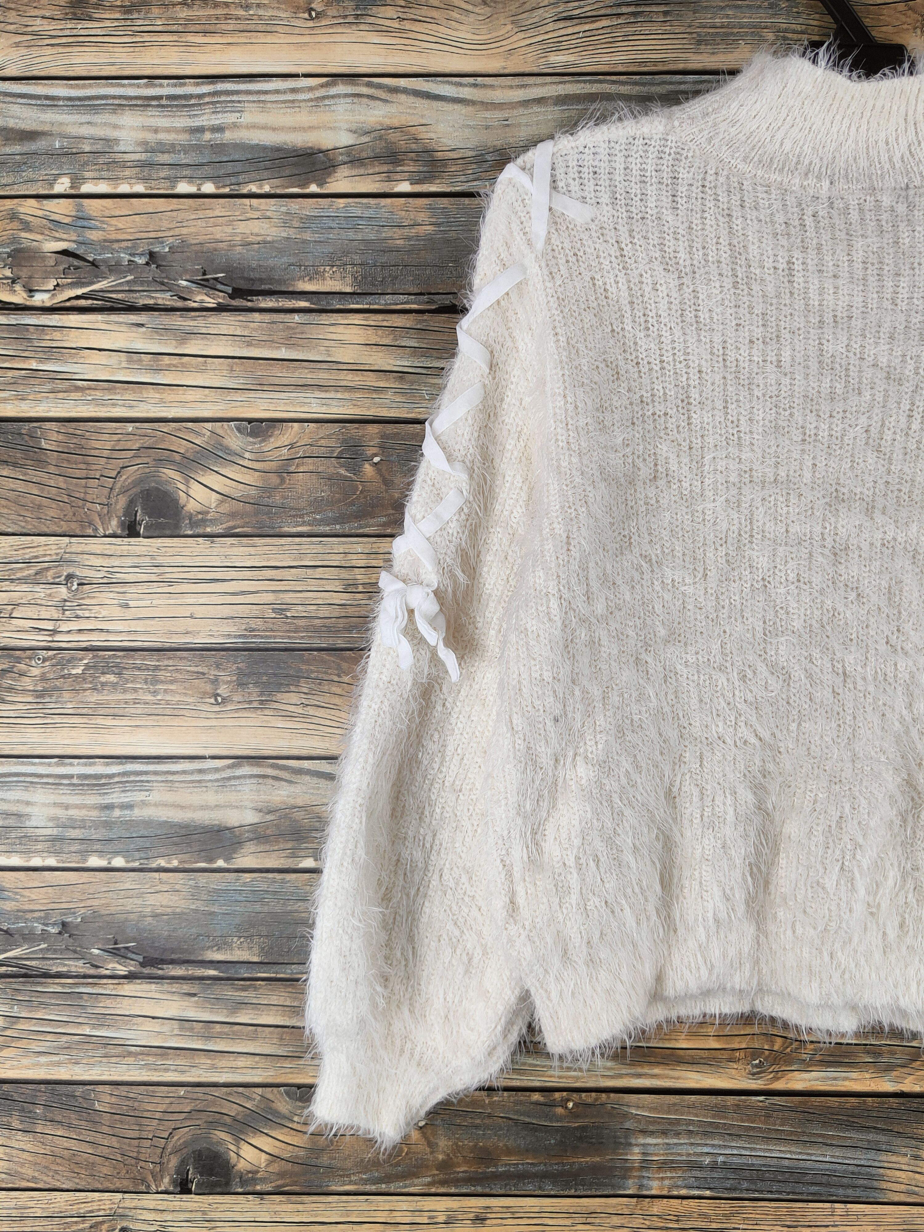 Japanese Brand DL Ingni Cream Fur Mohair Knitwear #46-548 Size M / US 6-8 / IT 42-44 - 8 Thumbnail