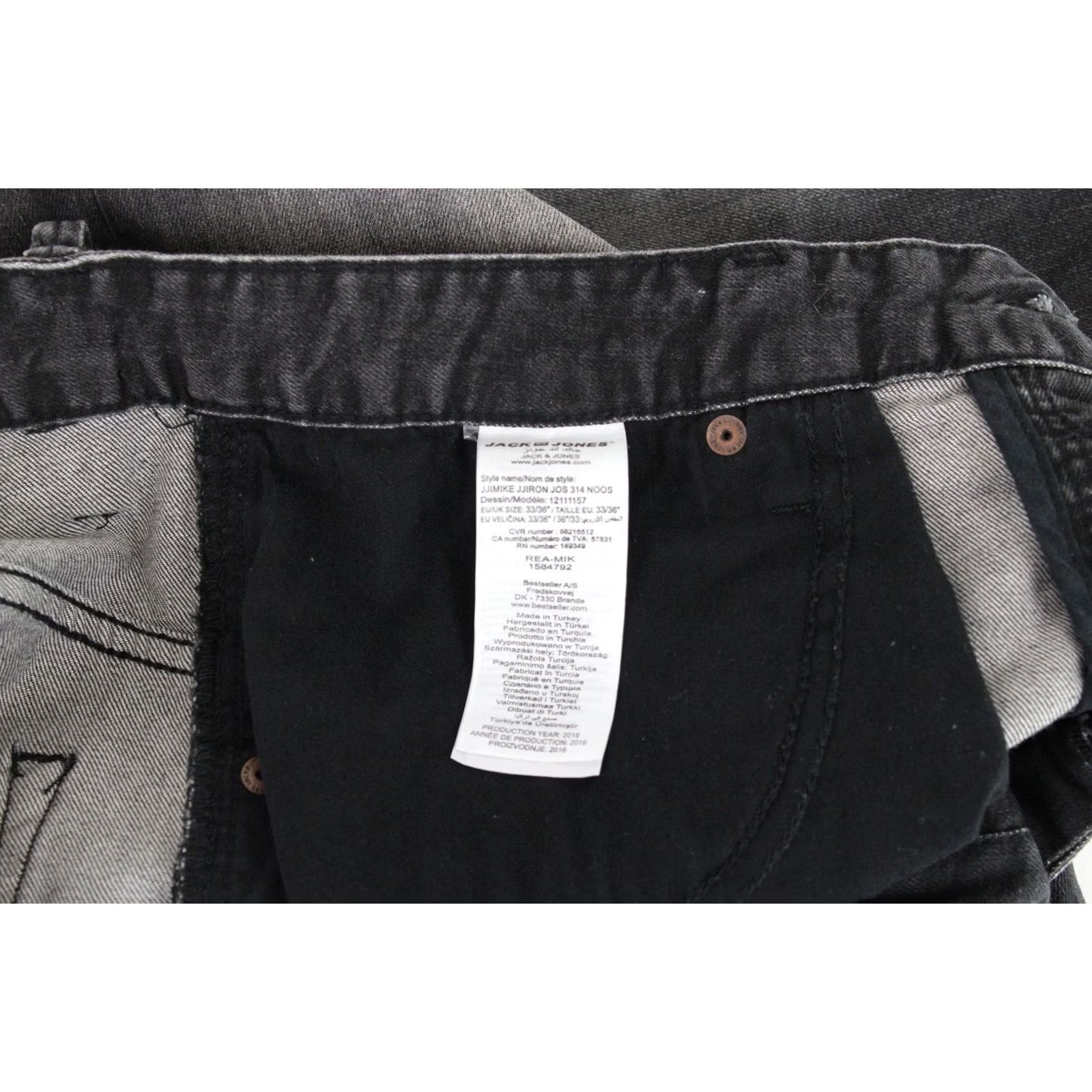 Jack & Jones JACK & JONES Mike Comfort Fit Jeans Men's W33/L36 Black Whiskers Logo Button Fly Tapered Modern Fit Size US 33 - 6 Thumbnail