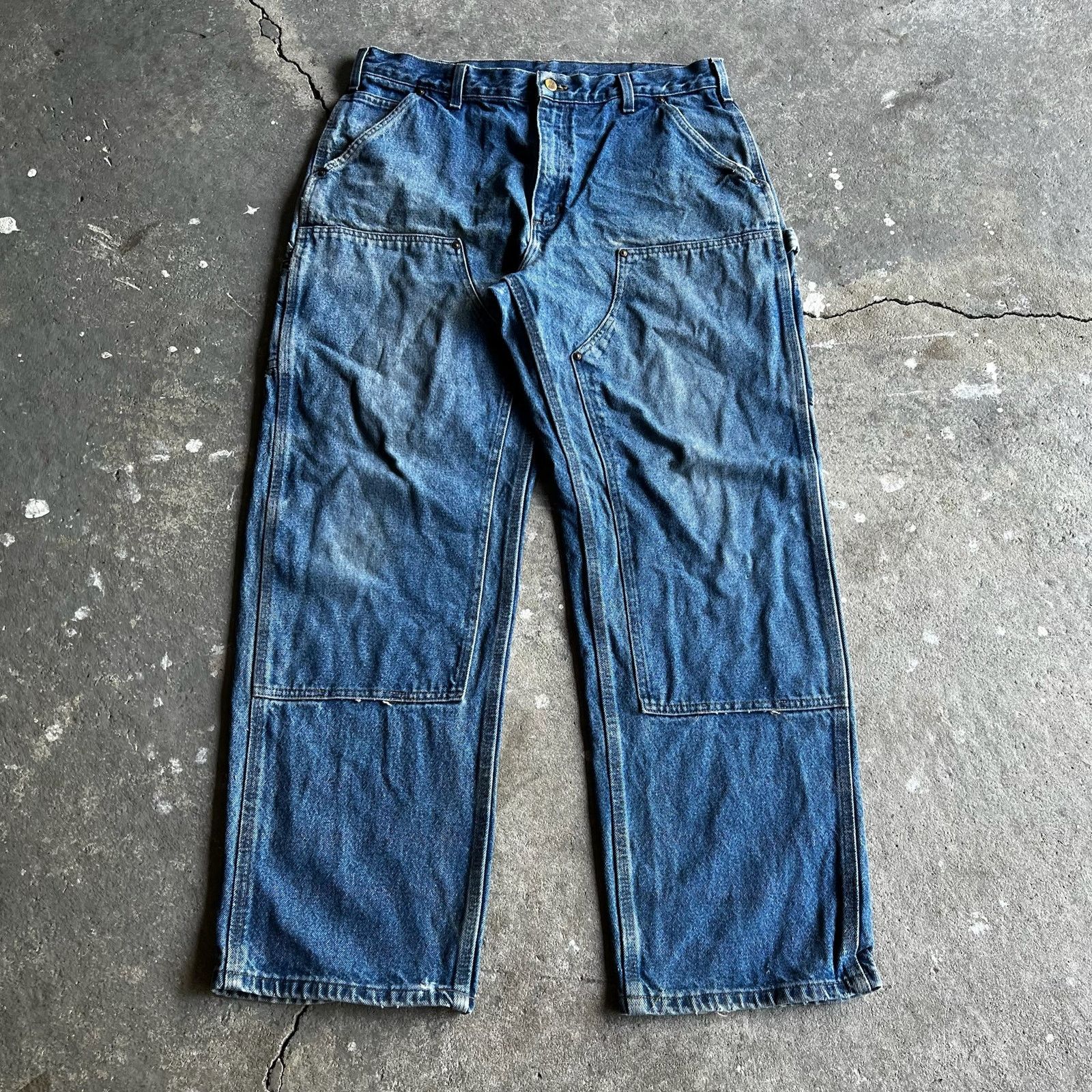 Carhartt × Vintage Carhartt faded denim blue jean double knee work wear pants Size US 35 - 1 Thumbnail