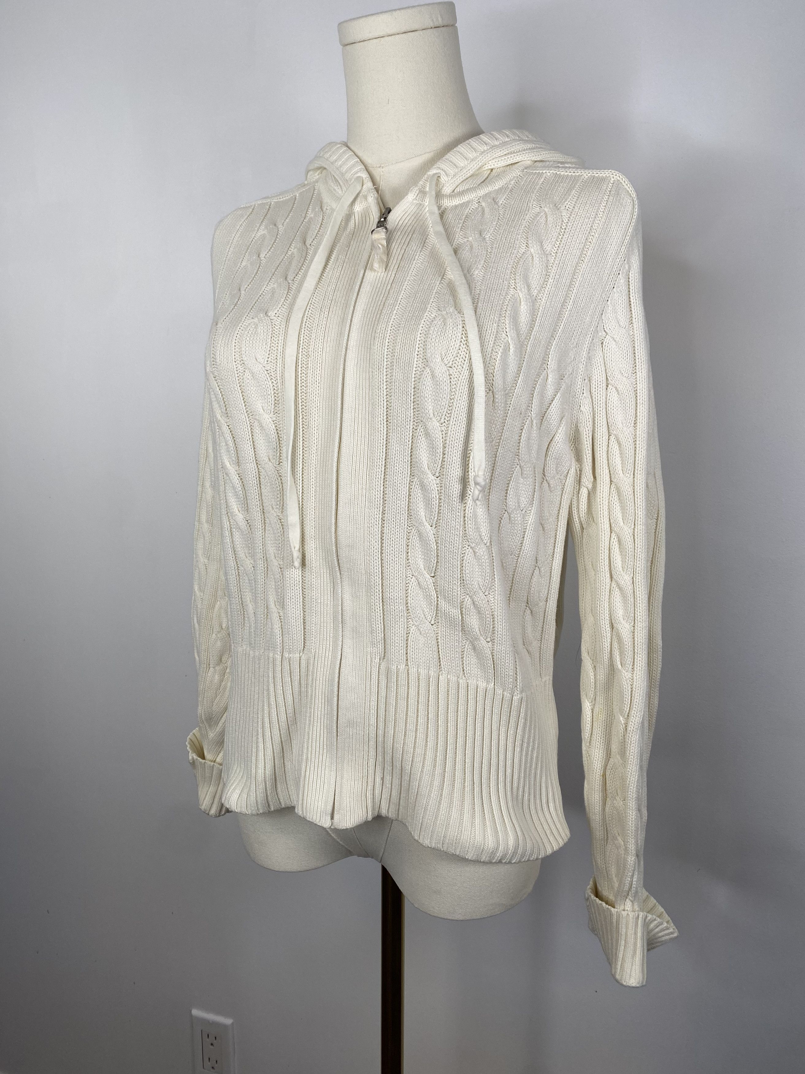 Tommy Hilfiger Tommy Hilfiger - White Cream Knit Hoodie Size ONE SIZE - 2 Thumbnail