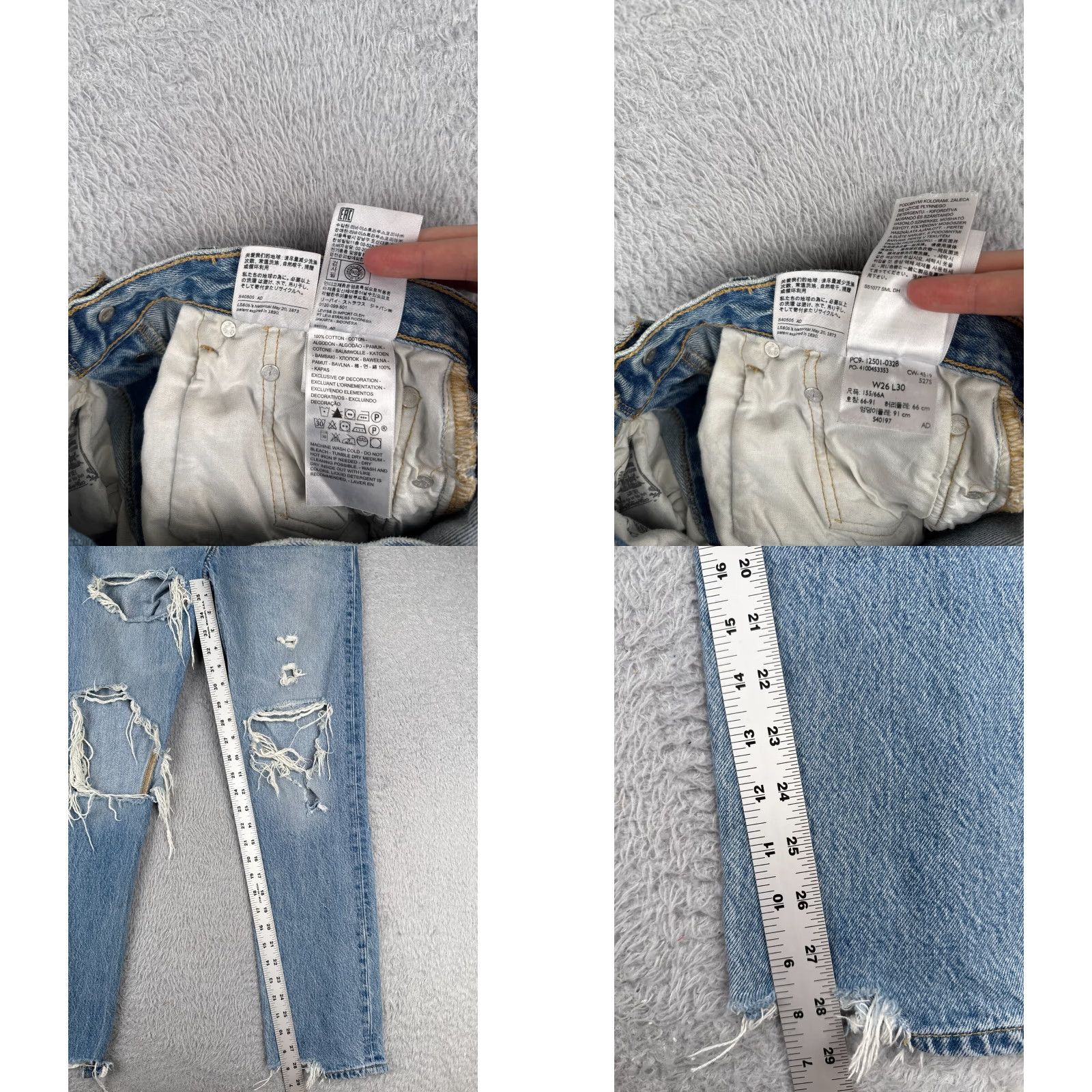 Levi's Levi's 501 Jeans Men's Regular 26x30 Blue Denim Distressed Button Fly Size US 26 / EU 42 - 8 Thumbnail