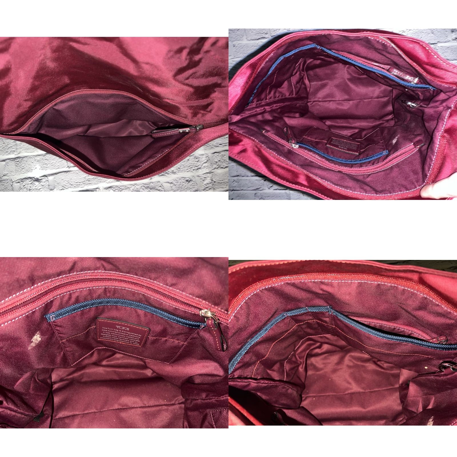 Tumi TUMI Crossbody Bag Cranberry Wine Berry Dark Berry Leather Nylon Zip Crossbody Strap Womens 21” Size ONE SIZE - 8 Thumbnail