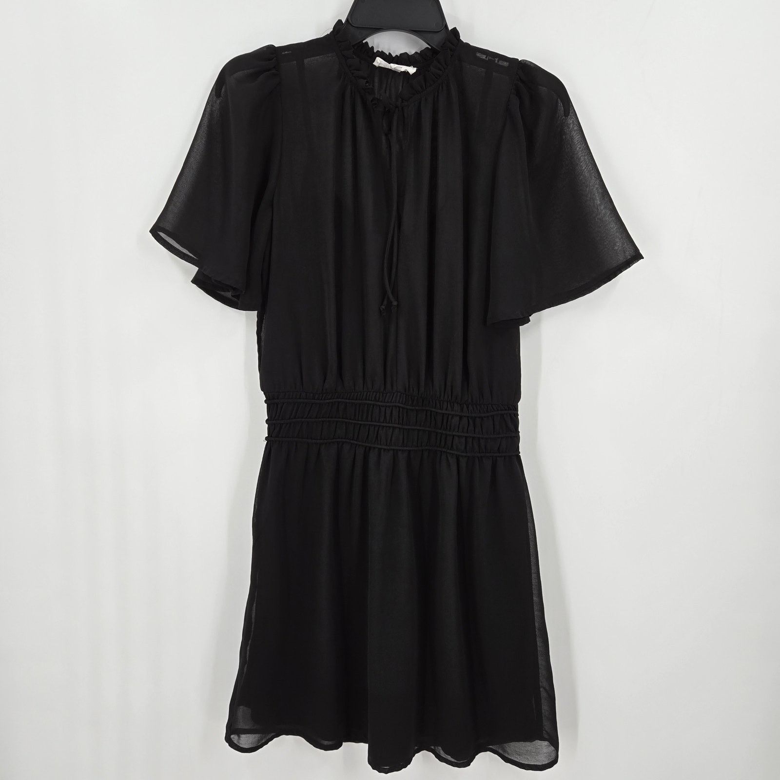 Other Socialite Black Sheer Smocked Waist Front Tie Mini Dress Size M / US 6-8 / IT 42-44 - 6 Thumbnail