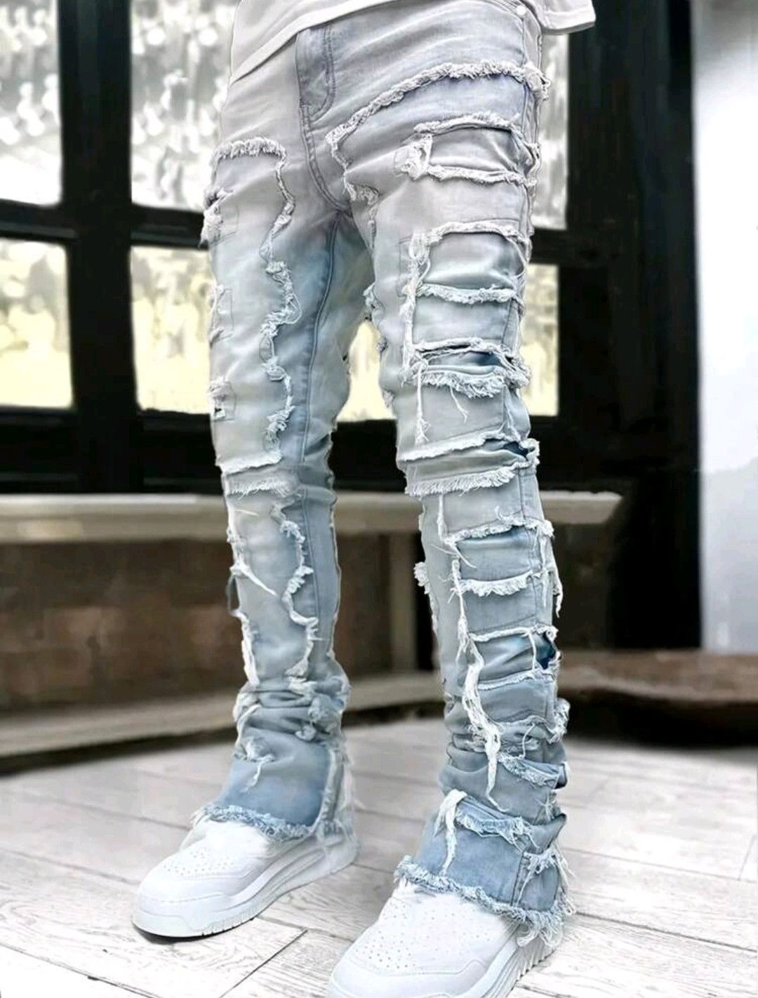 Vintage Ripped Patchwork Frayed Light Jeans Size US 34 / EU 50 - 3 Thumbnail