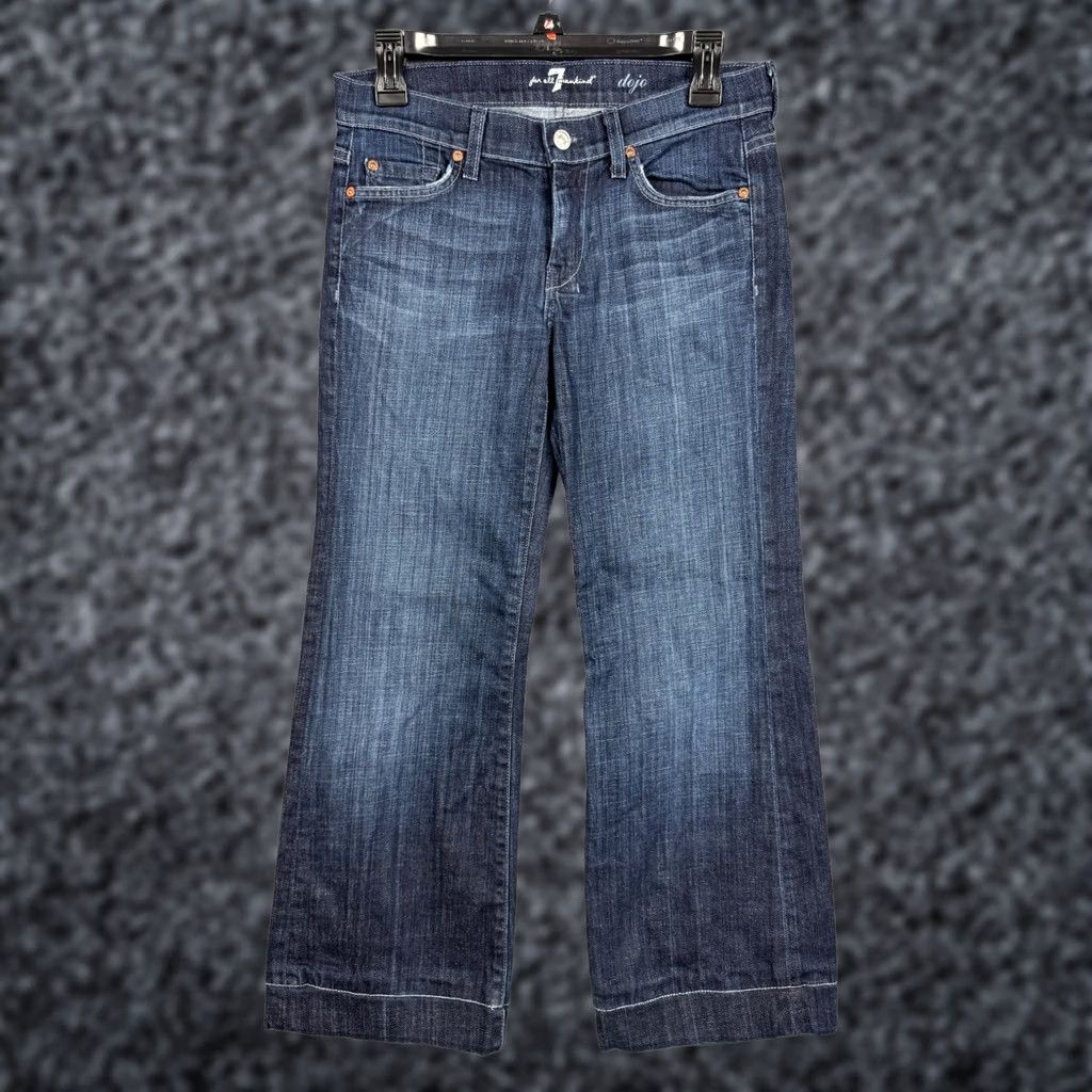 7 For All Mankind 7 For All Mankind Dojo Jeans Womens 27 Blue Flare Jeans Mid Rise Dark Wash Denim Size 27" / US 4 / IT 40 - 1 Thumbnail