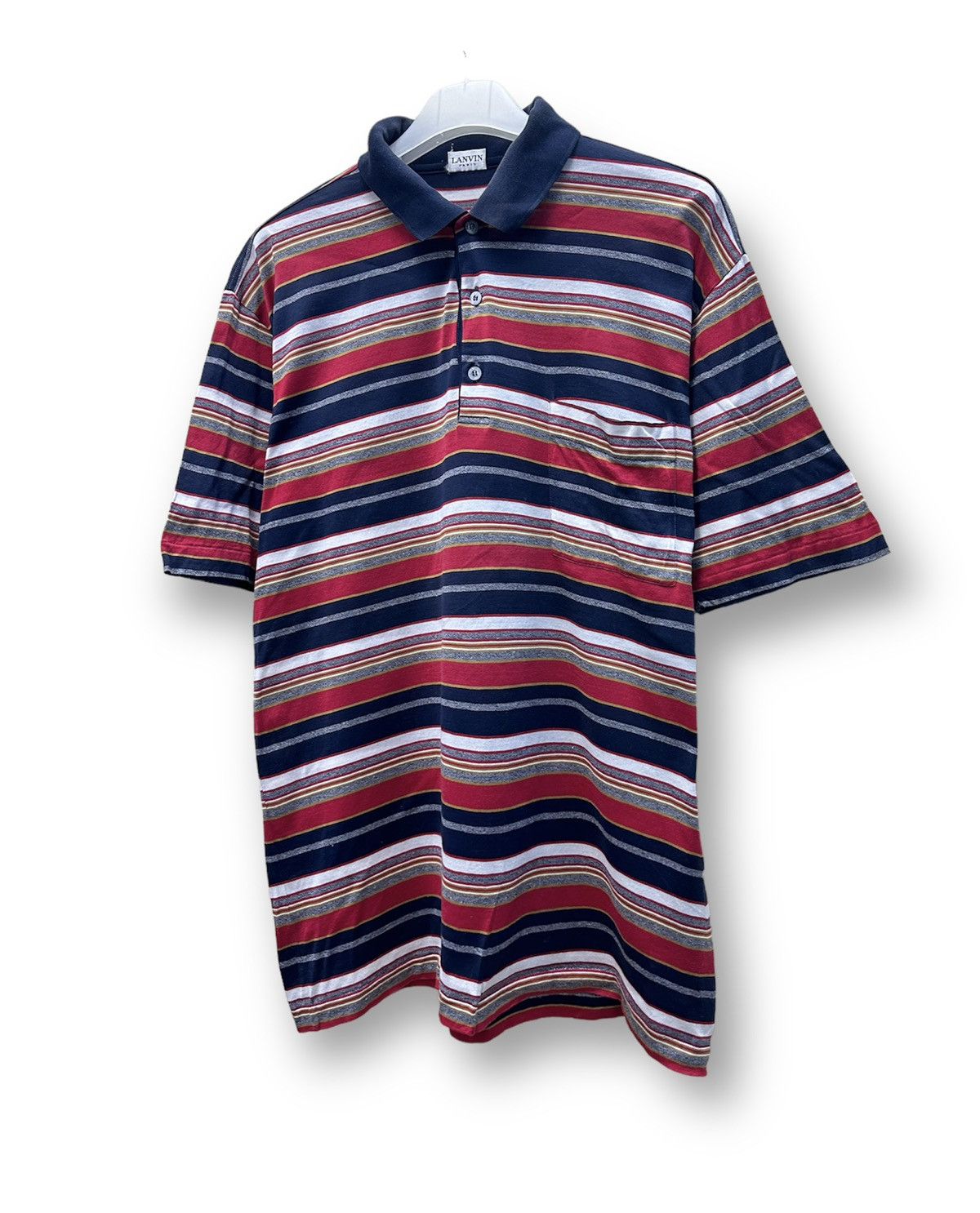 Lanvin × Vintage Vintage Lanvin Paris Single Stitch Stripe Polo Tee A229 Size US M / EU 48-50 / 2 - 2 Thumbnail