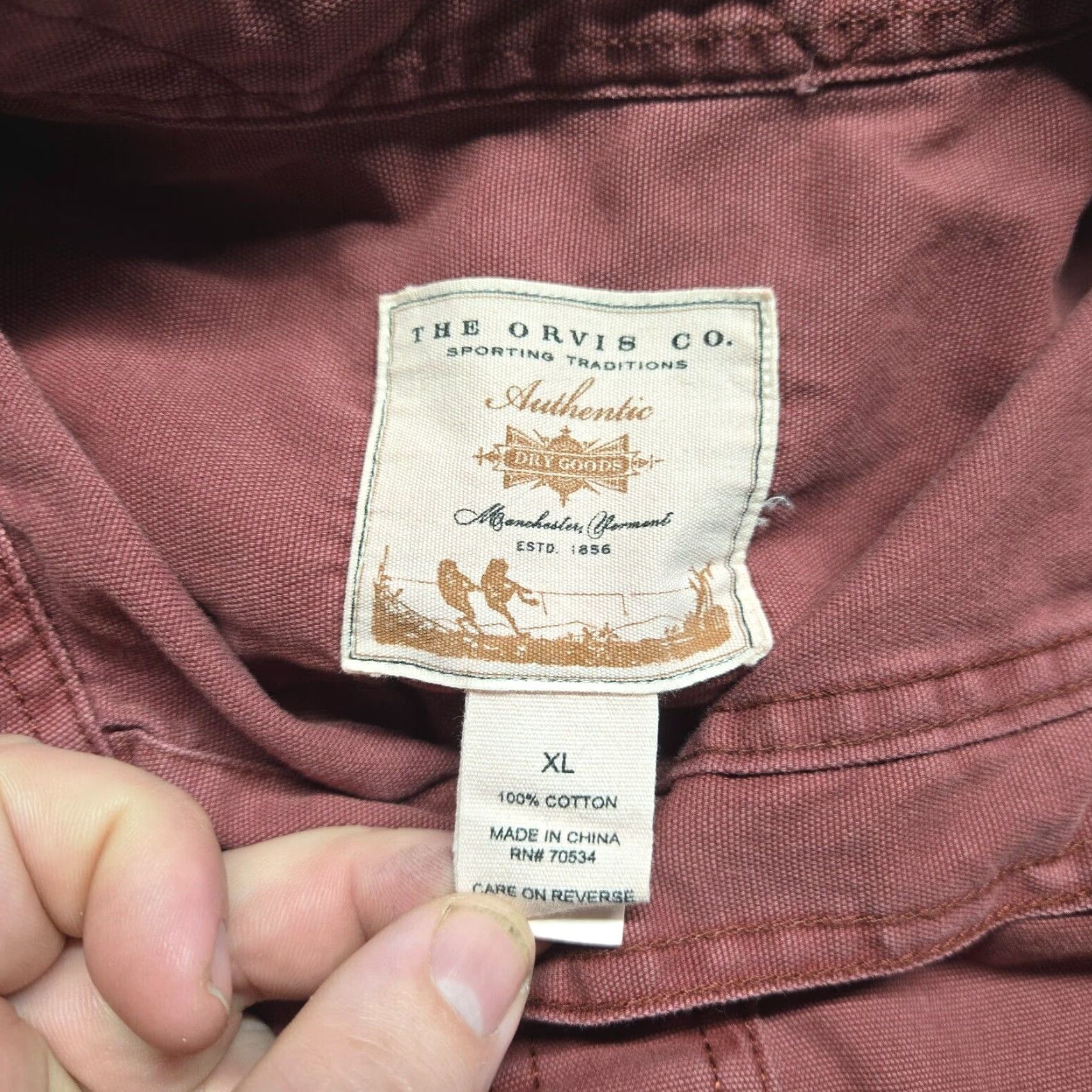 Orvis VINTAGE Orvis Heavyweight Long Sleeve Button-Up Shirt Red 100% Cotton Men Size XL Size 46R - 3 Thumbnail