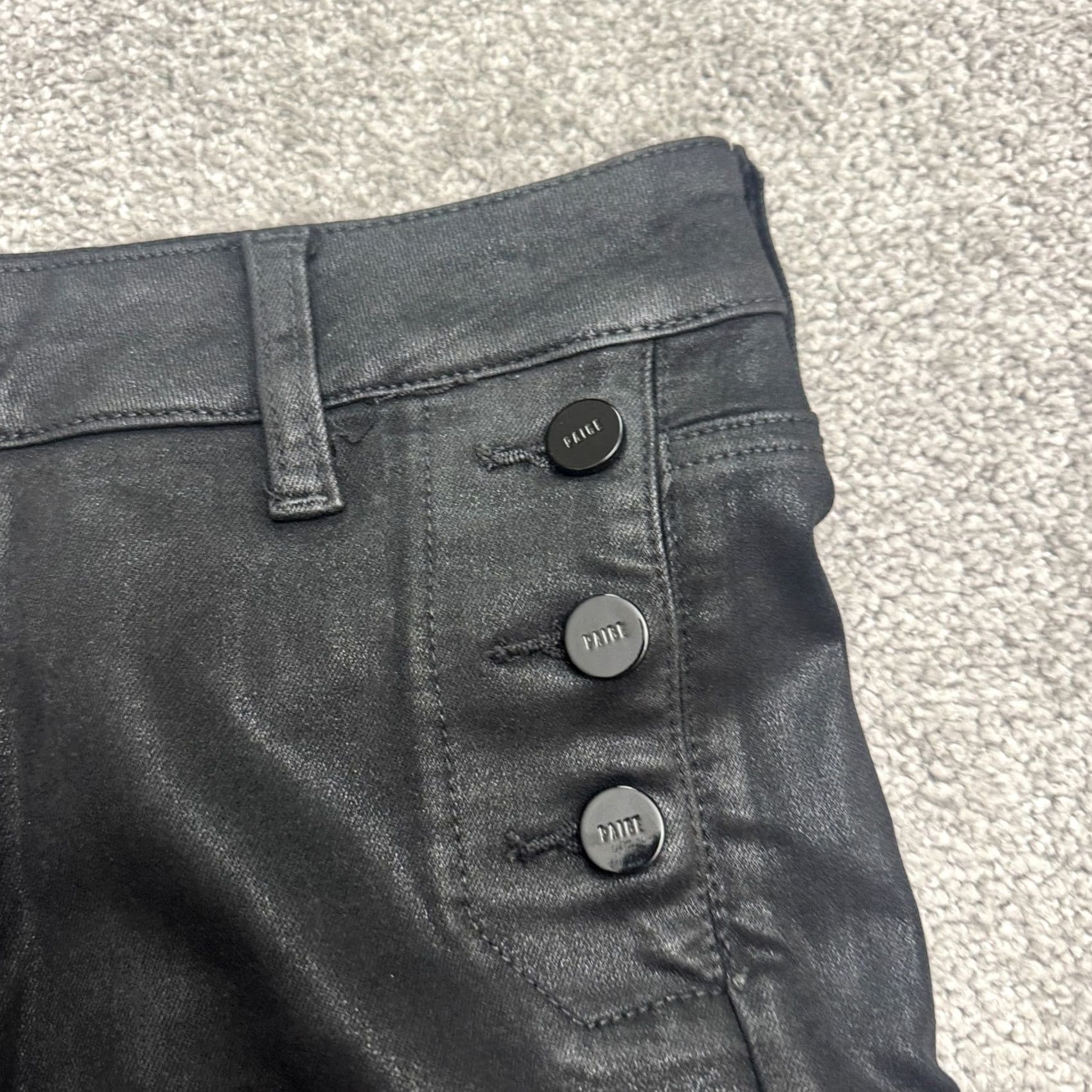 Paige Paige Emmie Ultra Skinny Jeans Womens 30 Black Coated Button Fly Stretch Denim Size 30" / US 8 / IT 44 - 3 Thumbnail