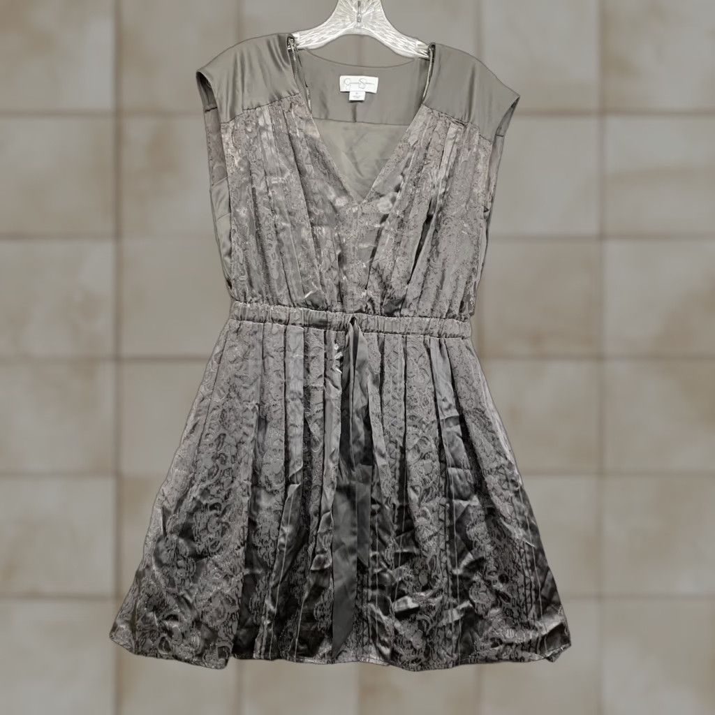 Jessica Simpson Jessica Simpson Dress Velvet Dark Silver Gray Pleats Sheer Size Medium Stretch Size M / US 6-8 / IT 42-44 - 1 Thumbnail