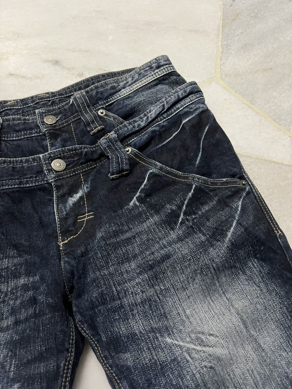 Japanese Brand PPFM DOUBLE WAIST RARE JEANS Size US 33 - 8 Thumbnail