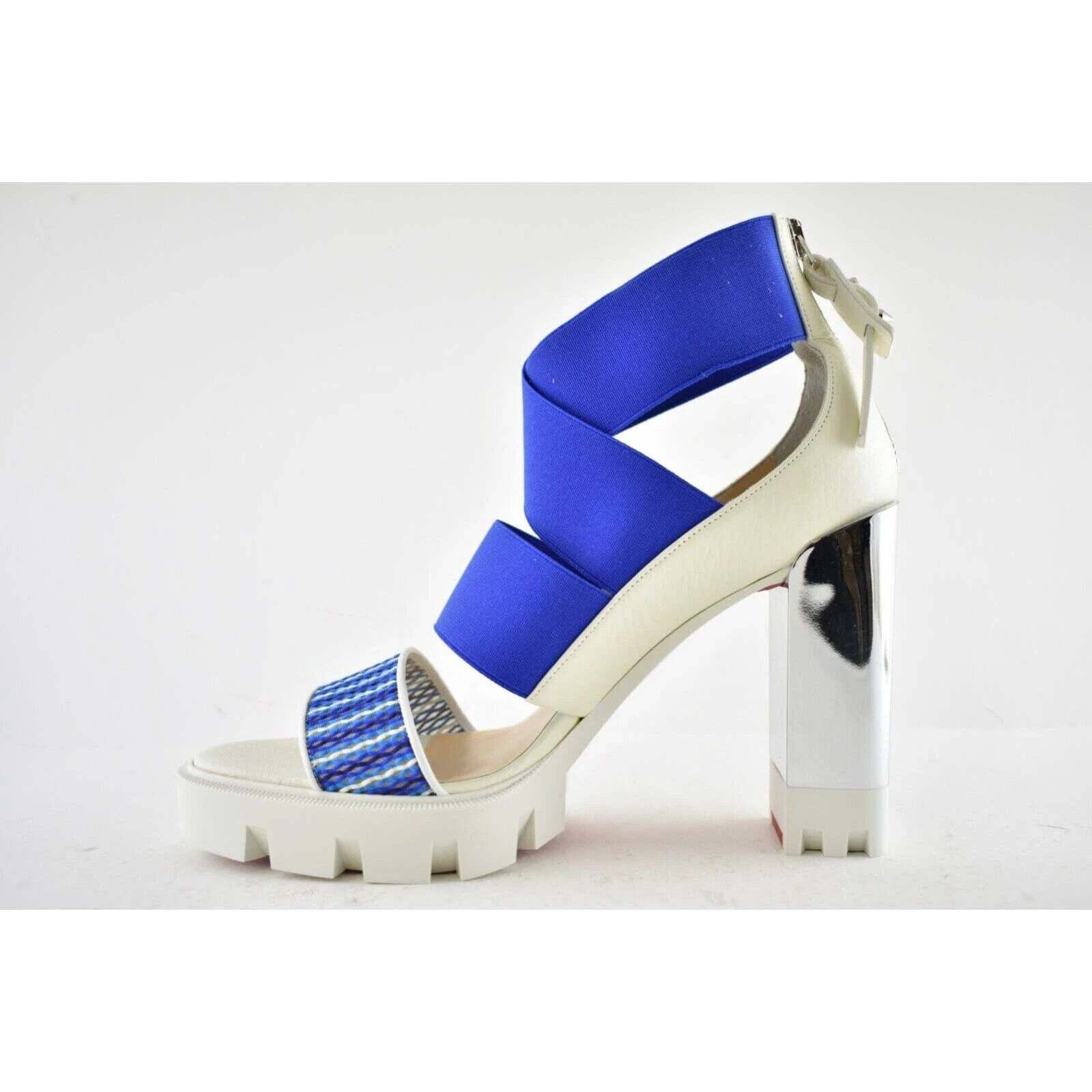 Christian Louboutin Patrouiagoma 100 Blue Strap Sandal Block Heel Pump 40.5 Size US 10.5 / IT 40.5 - 8 Thumbnail