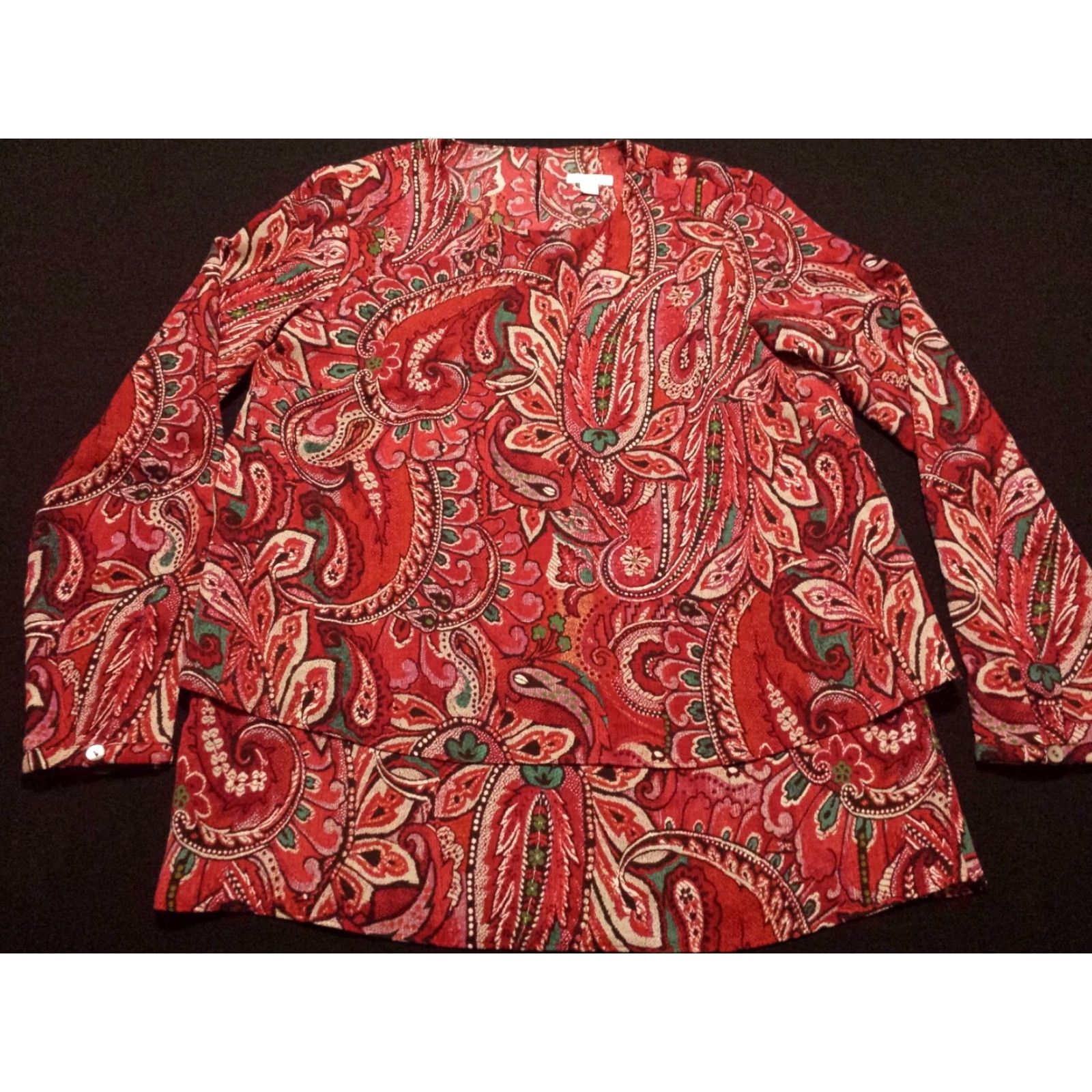 J. Jill J. Jill Shirt Womens XS Long Sleeve Multicolor Paisley Round Neck Polyester Size XS / US 0-2 / IT 36-38 - 3 Thumbnail
