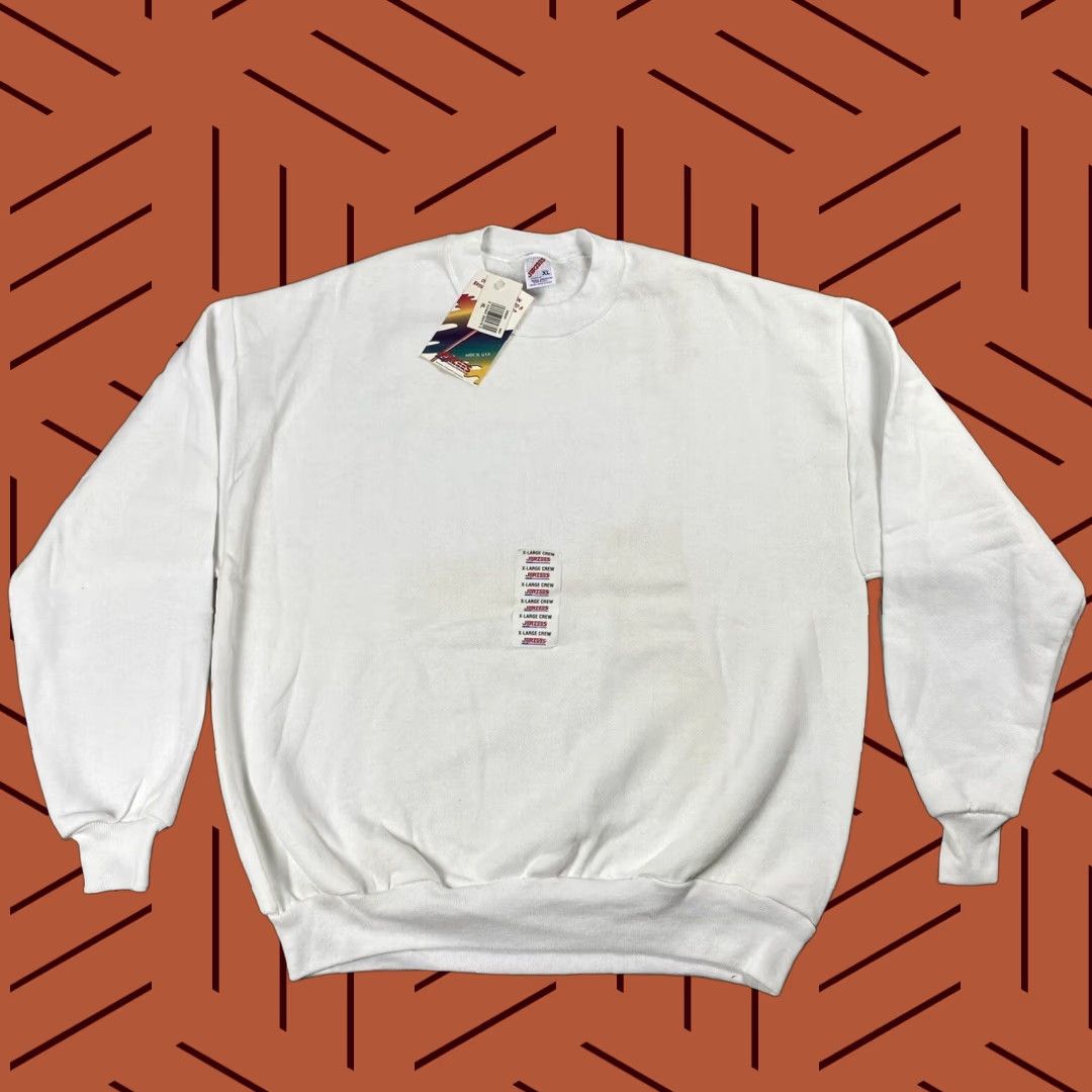 Vintage JERZEES Russell Cotton Crewneck Sweatshirt Men XL White USA Made NWT Fall Winter